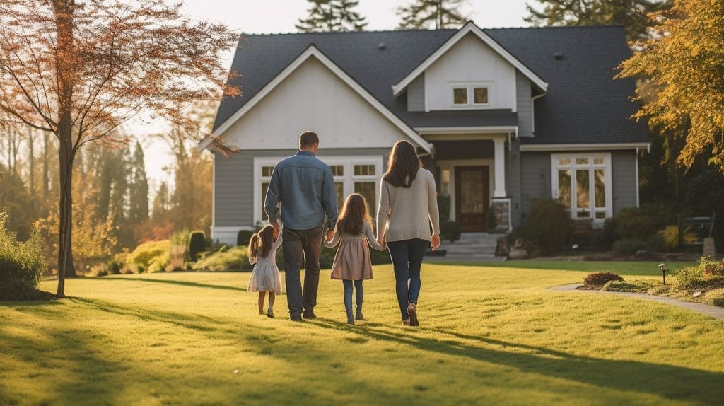 Family Walking Towards a Home with Residential Radon Services