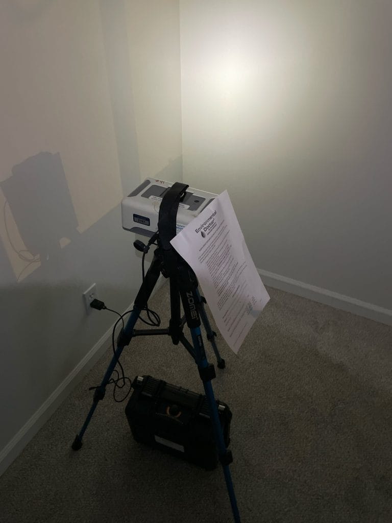 Residential radon testing machine in a home