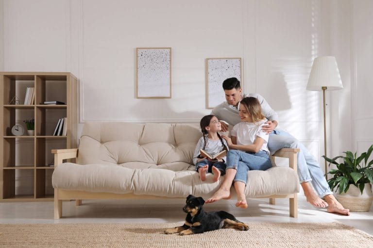 Family in living room enjoying clean indoor air quality
